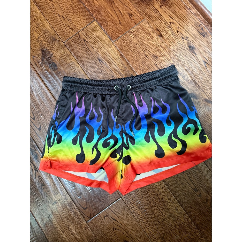 Jaded London Rainbow Flame Shorts Womens XS Black Y2K Rave Festival